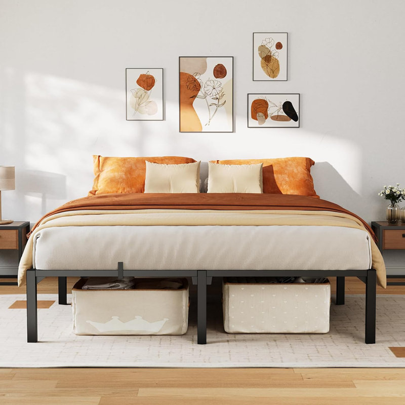 Base de lit plateforme en métal 16 po KING: robuste, aucun sommier requis, rangement sous le lit