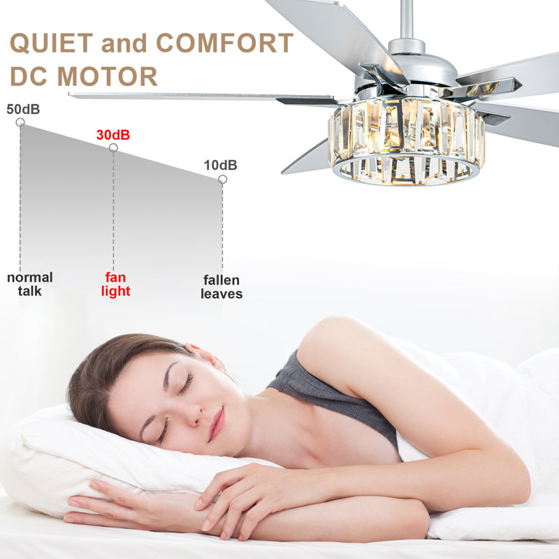 52" Crystal Ceiling Fan with Light and Remote, Quiet DC Motor Modern Chandelier Ceiling Fan with Reversible Blades