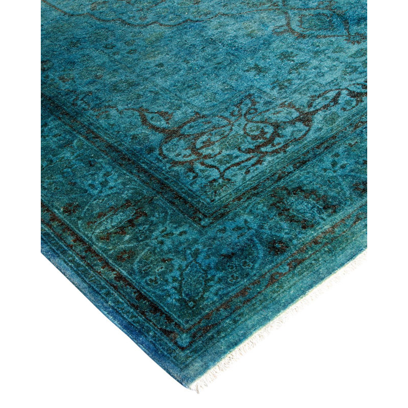 Tapis bleu noué à la main Mazarine, unique en son genre - bleu