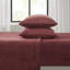 Drap de lit très grand 4 pièces bourgogne, 100% velours doux, comprend un drap plat, 2 taies d'oreiller ajustées, élastique pour matelas de 16 po, facile à laver à la machine, brossé des deux côtés