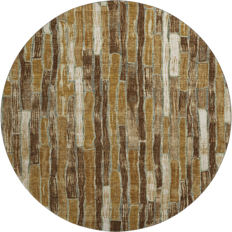 Premium Machine Washable Kumbhar AMF1301 Stripes Rug, Round 8'