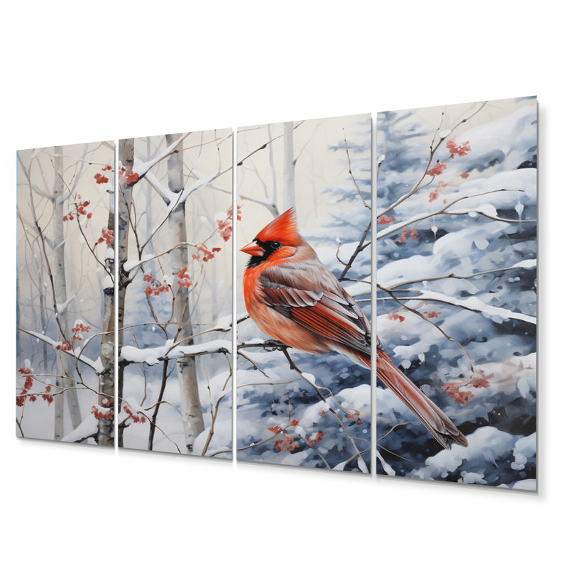 Canada, Canada, oiseau rouge, hiver, pays des merveilles, ensemble d'art mural en métal