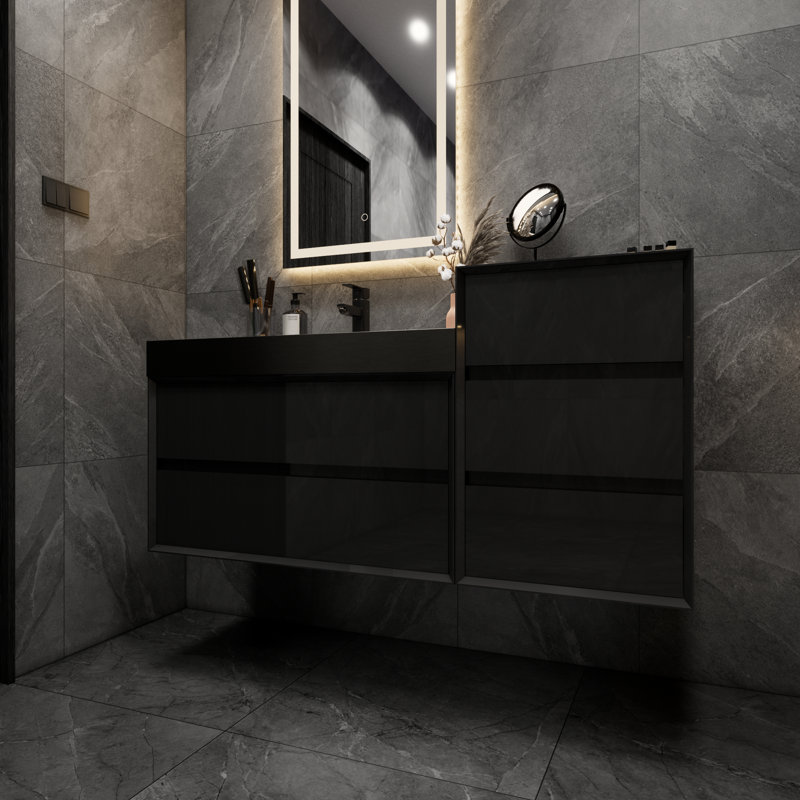 Golitz 67'' Single Bathroom Vanity with Stainless Steel Top, Glossy Black