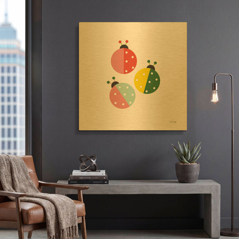 «Ladybugs Three» par Ann Kelle, art mural en métal doré, 36 po x 36 po, 36 po x 36 po
