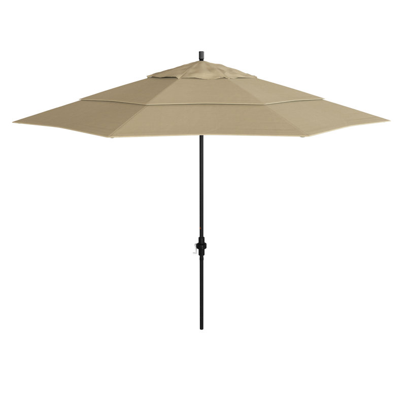 Parasol de patio 11 pieds avec manivelle en aluminium en oléfine, Tanné