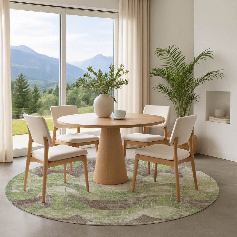 Premium Machine Washable Maag AMF1786 Swirls Rug, Round 8'