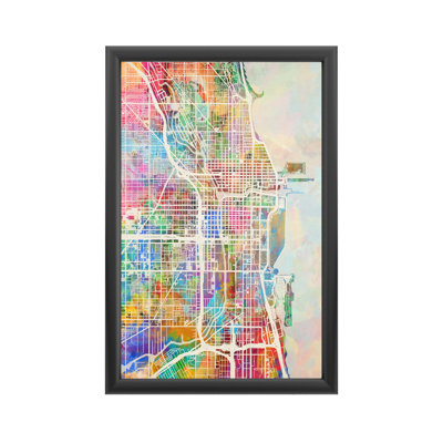 "Chicago City Street Map II" par Michael Tompsett, reproduction d’art graphique encadrée