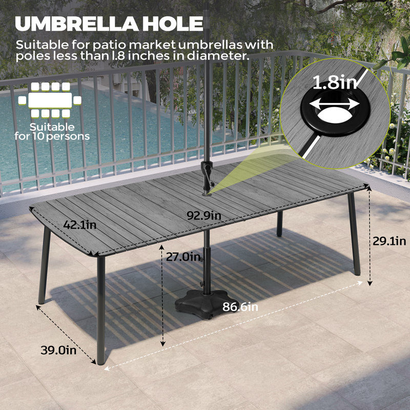 8 - Person Rectangular Outdoor Dining Set (Set of 9), Grey Cushion / Grey Table