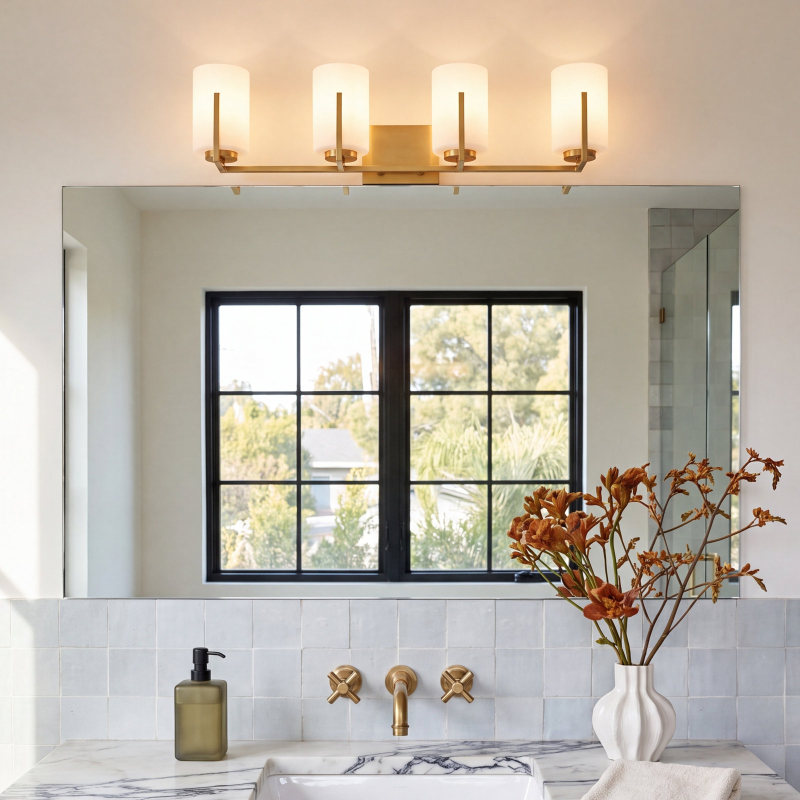 Ronsie 4-Light Dimmable Vanity Light, Satin Nickel