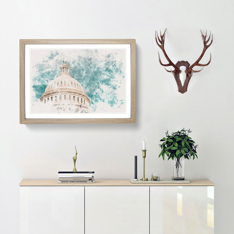 Capitol Hill White House - Picture Frame Painting Print, Oak Framed, 45cm H x 63cm W x 2cm D