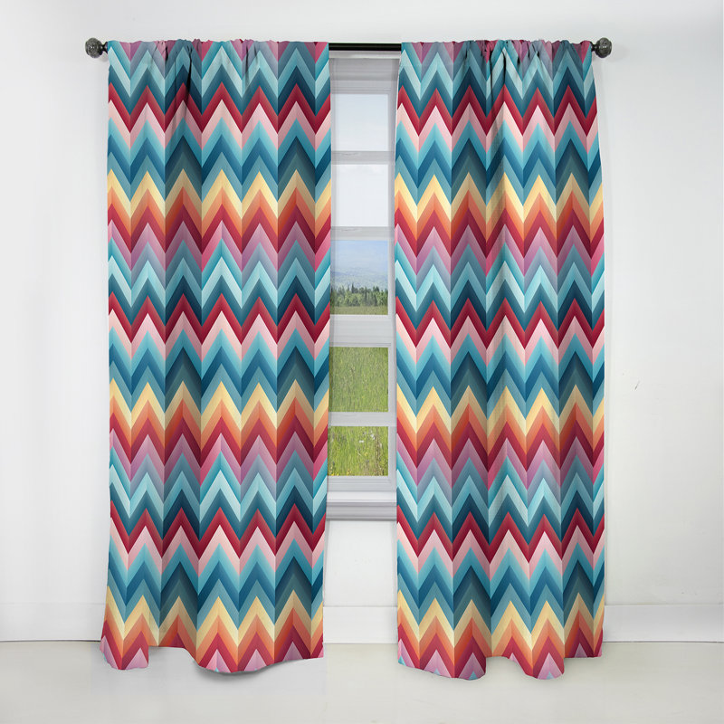 Motif à chevrons multicolores à géométrie urbaine - Rideau à chevrons - Rideau occultant - 1 panneau, L 52 po x L 84 po