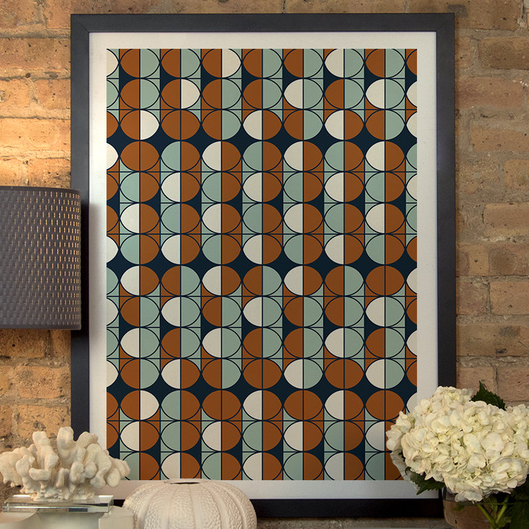 « rétro pattern », impression, Papier encadré noir, H 32 po x l 24 po x P 1 po