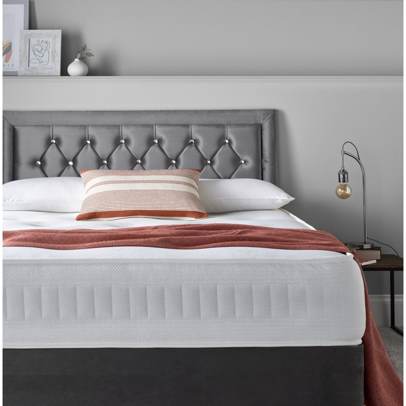 Macungie Upholstered Bed with Mattress, Steel, Super King (6'), 4 Drawers