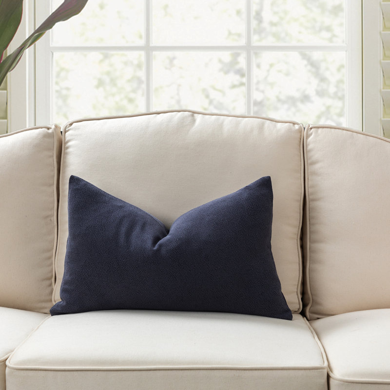  Housse de coussin rectangulaire lombaire en mélange de lin SEATTLE SOLID, Mélange de duvet, Bleu marine