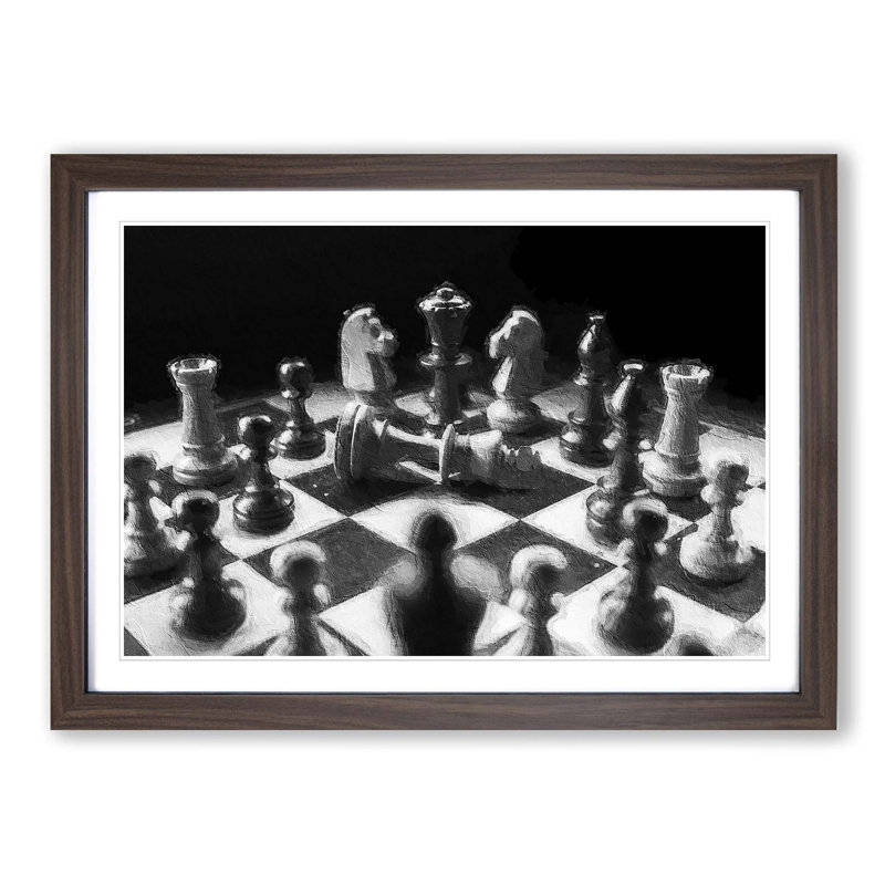 Chess Checkmate - Picture Frame Painting Print on MDF, 27cm H x 36cm W x 2cm D, Walnut Framed