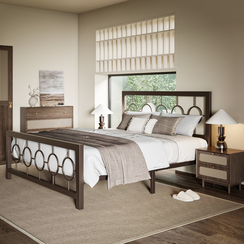 Bloneva Metal Open-Frame Bed, Queen, Brown