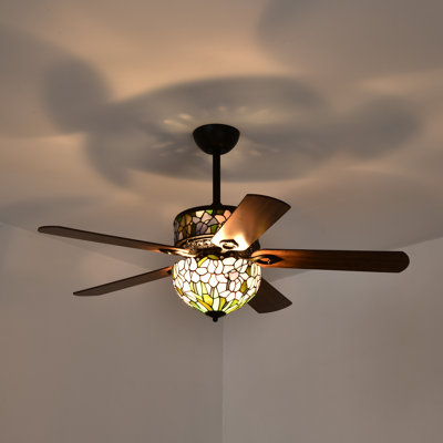 Eve-3 Tiffany Style Two Tier Shaded Ceiling Fan With Light