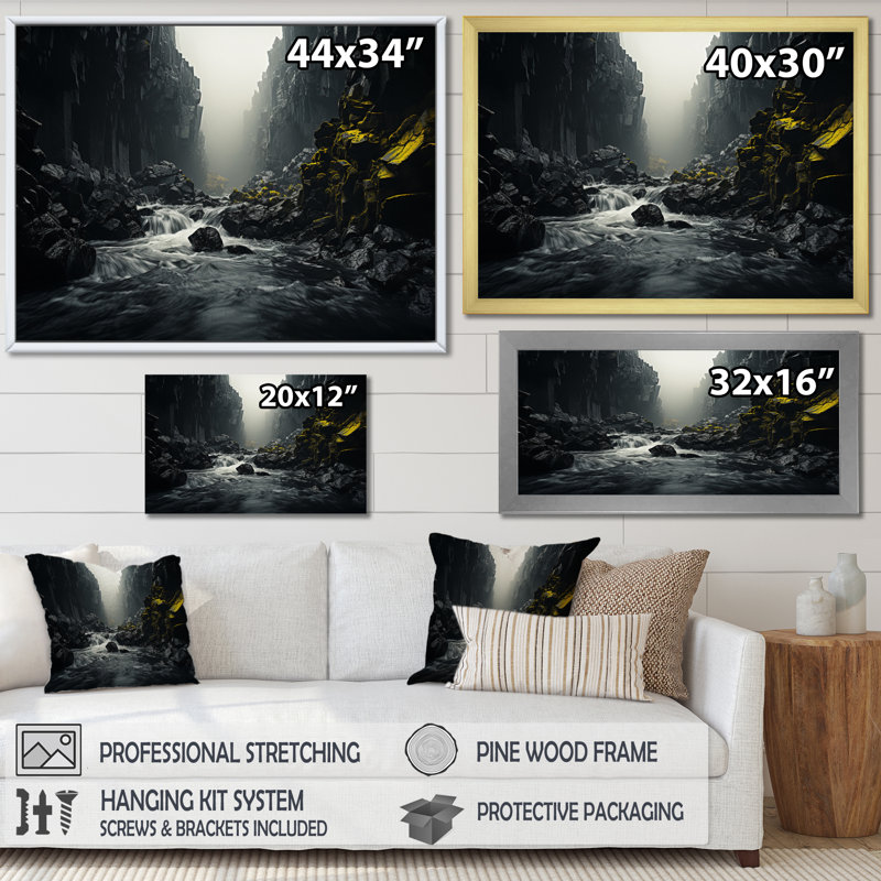 Chute d'eau dynamique - impressions sur toile, Cadre doré à une seule photo, H 16 po x l 32 po x P 1 po