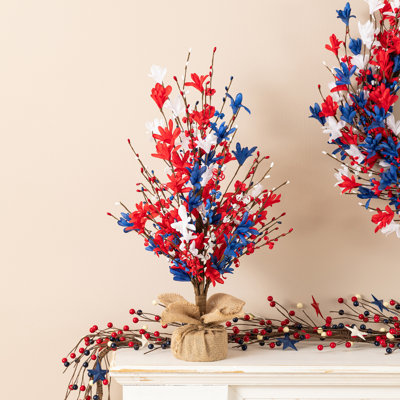 21" Patriotic Americana Red, White & Blue Floral Table Tree – Independence Day Decor