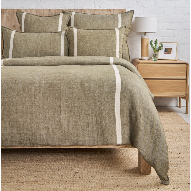Rory Herringbone 100% Linen Sham, King, Green