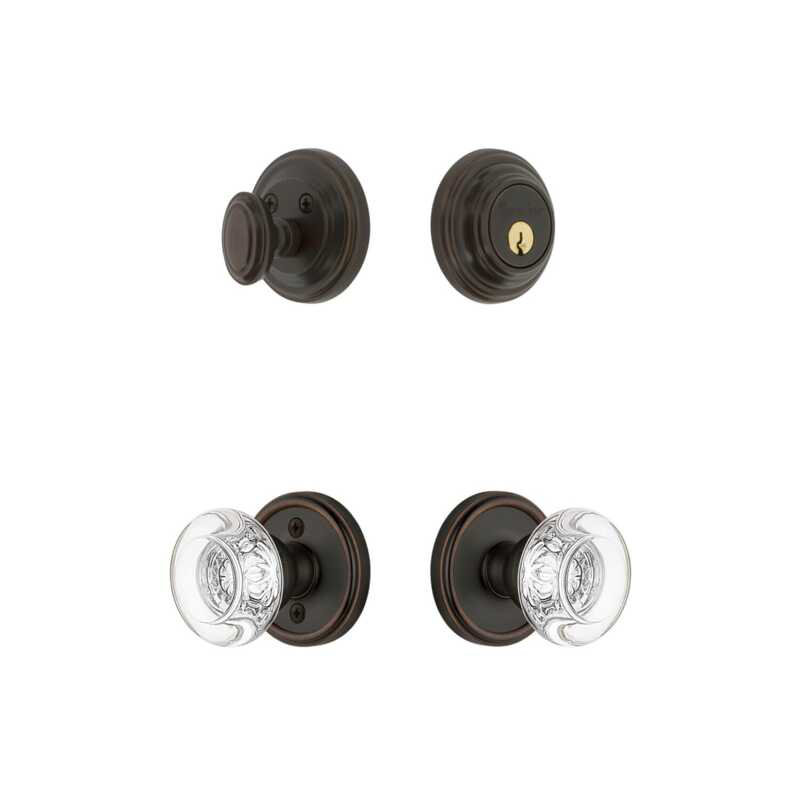 Grandeur Georgetown Rosette Entry Set with Bordeaux Crystal Knob in Antique Pewter, 2.375", Timeless Bronze