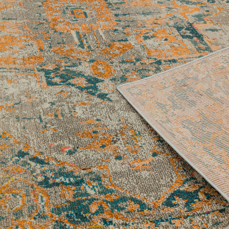 Corvena Arabesque Flatweave Orange/Beige Area Rug, Rectangle 120 x 170cm