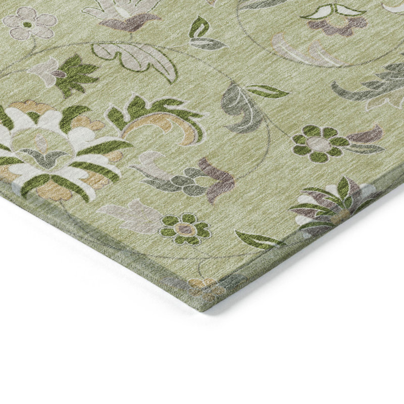 Tapis d'intérieur rond lavable floral 8 pi vert artichaut