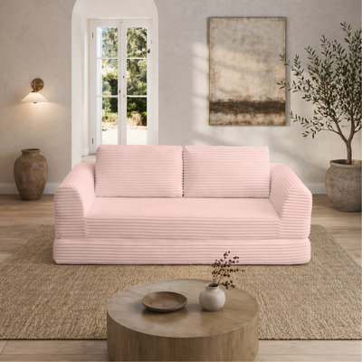 Canapé-lit pliant convertible 2-en-1, canapé-lit en velours côtelé moderne avec 2 * coussins, canapé-lit futon rembourré avec lit escamotable et lit escamotable, canapé-lit pliant pour le salon, rose