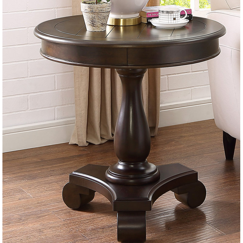 Table d'appoint ronde à piédestal en bois, Espresso