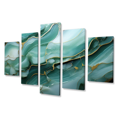 Green And Grey Liquid Ink Mirage I - Abstract Liquid Ink Multipanel Wall Art Set