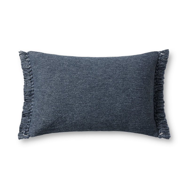 Navy Rectangular Cotton Blend Washable Throw Pillow