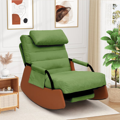 Nursery Rocking Chairs with Soft Seat and Headrest,Corduroy Fabric Accent Chair with Side Pocket,Glider Rocking Chair for Bedroom/Living Room/Nursery by Trinx