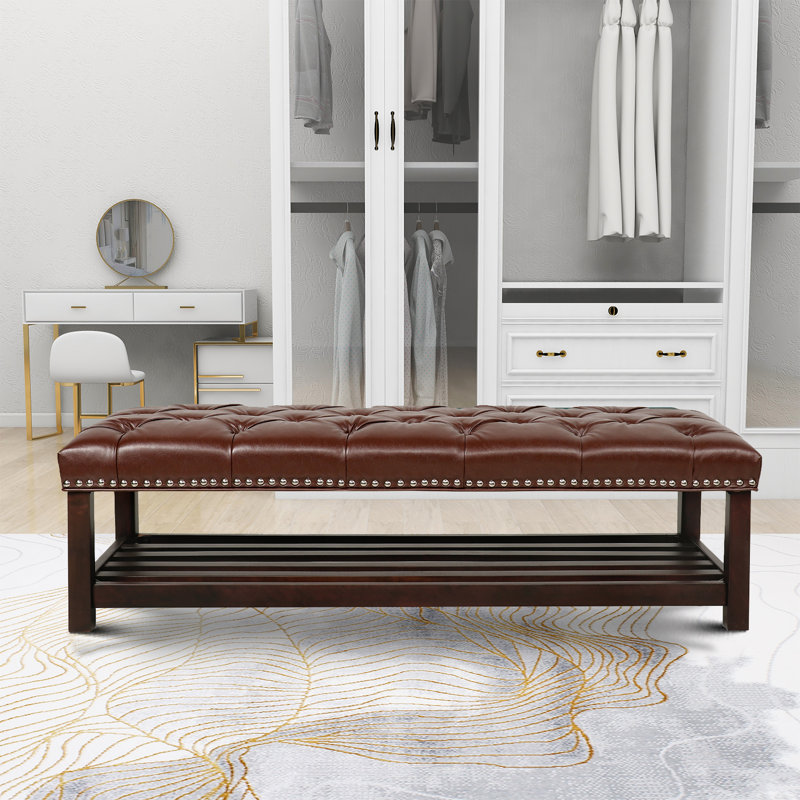 McFetridge Faux Leather Upholstered Storage Bench, Dark Brown