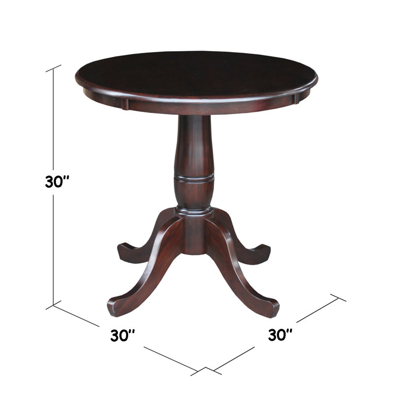 Table de salle à manger à piédestal en bois massif, H 30 po x L 30 po x l 30 po, Moka riche