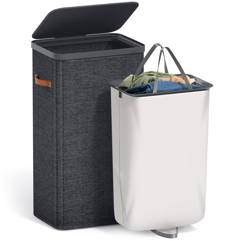  Fabric Laundry Hamper - Collapsible 1-Compartment Laundry Basket with Removable Laundry Bag - Black, Black
