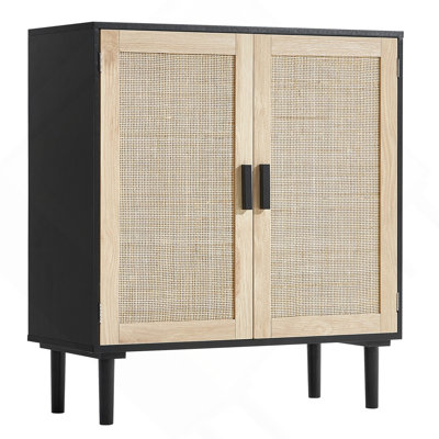 Rattan Cabinet, Rattan Storage Cabinet 31.5Inch With 2 Magnetic Doors And Adjustable Shelves, Sideboard Buffet Cabinet For Hallway, Entryway, Living Room, Or Kitchen