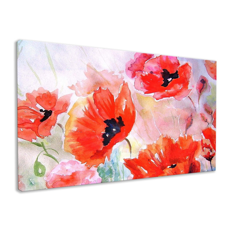 Soft Red Poppies - Wrapped Canvas Art Prints, 31cm H x 51cm W
