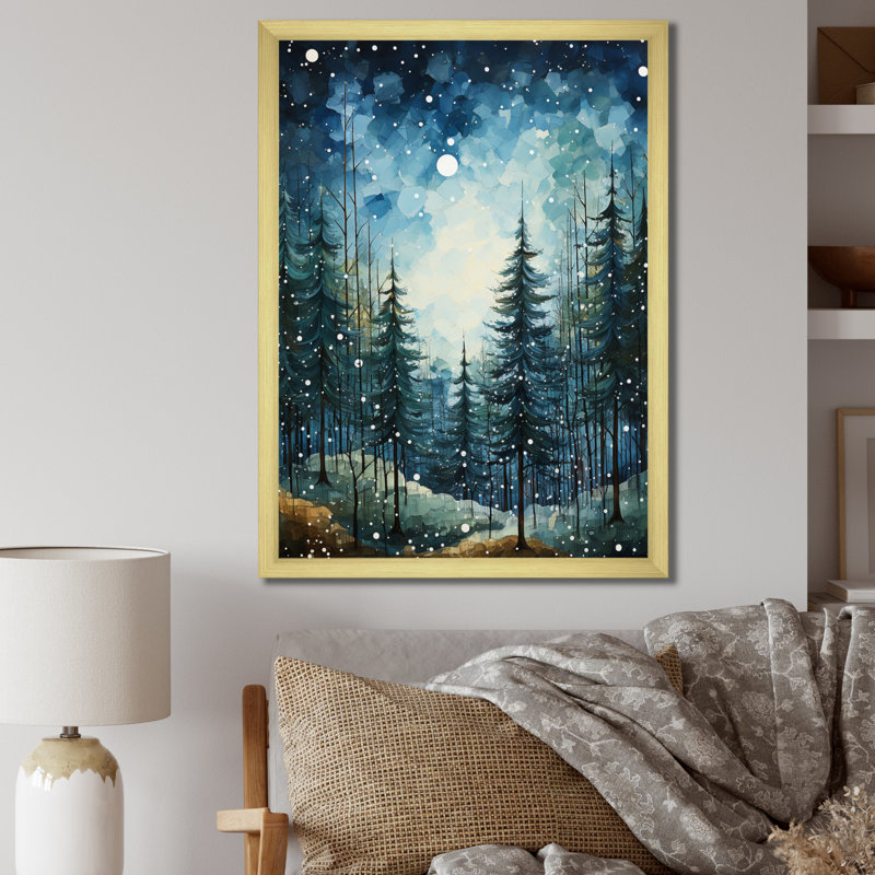 «Winter Snowy Evergreen I - Winter Landscape», reproduction sur toile, Cadre doré simple, H 32 po x l 24 po x P 1 po