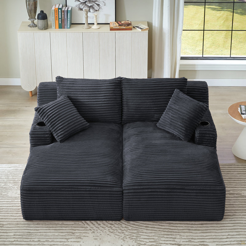 Chaise longue double compressible avec porte-gobelets, Gris foncé