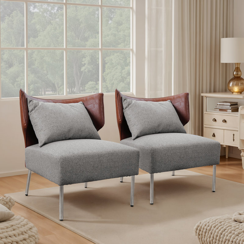 Upholstered Accent Barrel Chair With Removable Back Cushion Set Of 2, Gray