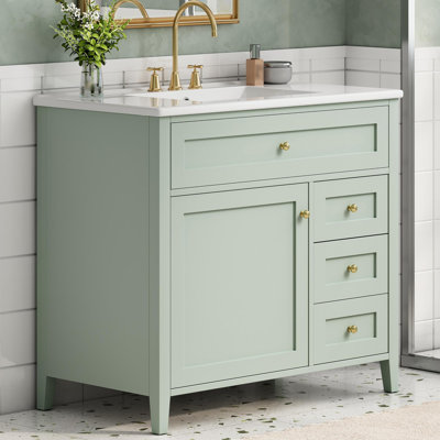Meuble-lavabo autoportant 36 po avec lavabo 36 po, 4 tiroirs et portes à fermeture en douceur