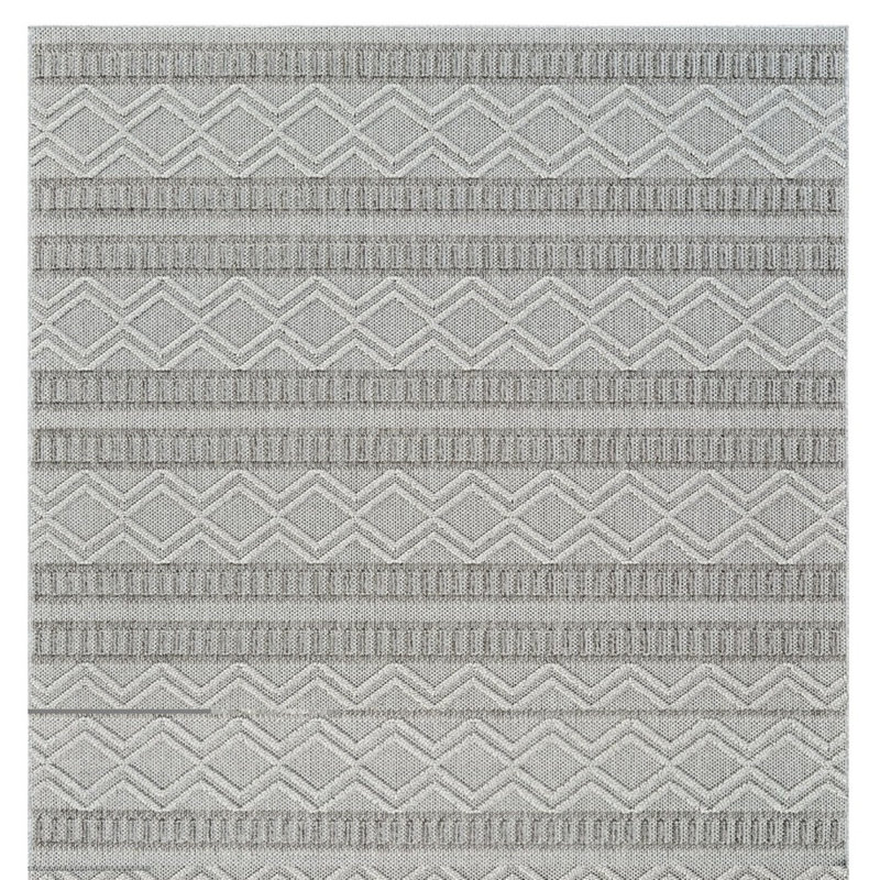 8' Beige And Gray Striped Distressed Indoor Outdoor Runner Rug