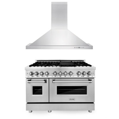 2 Piece Kitchen Package with 48" Freestanding Dual Fuel Range & 48" Wall Mount Range Hood