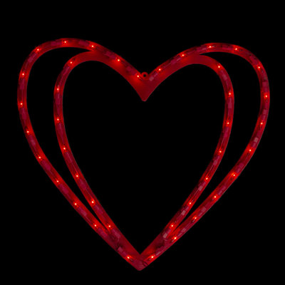 Décoration de fenêtre 17 po avec double cœur rouge écarlate pré-éclairé rouge Saint-Valentin