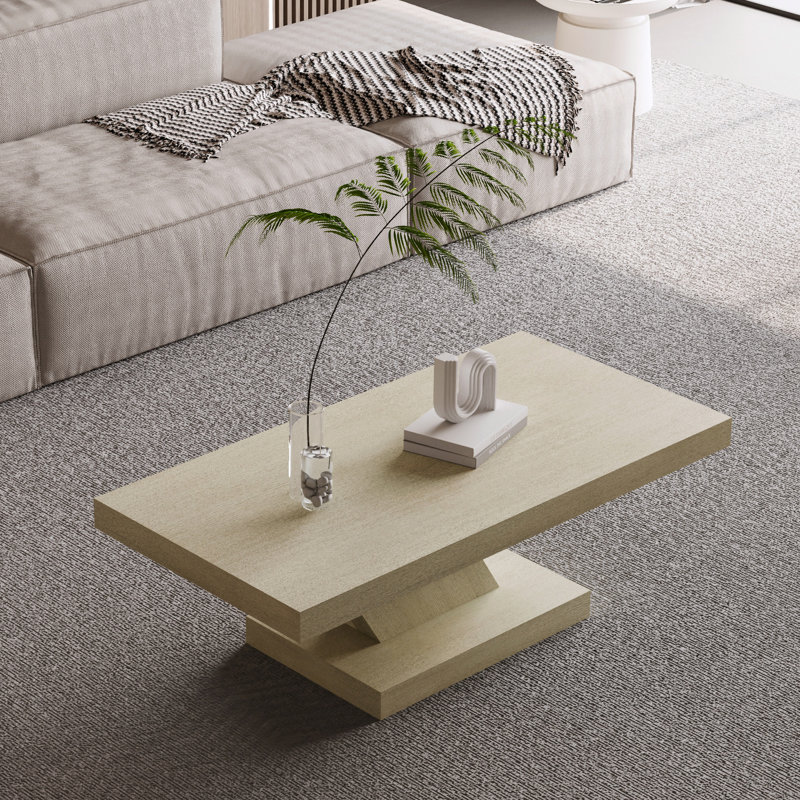 Table basse moderne de 47 po à pieds croisés, conception robuste en forme de X, placage en bois massif, grande table centrale de salon avec amplement d'espace de rangement, chêne délavé