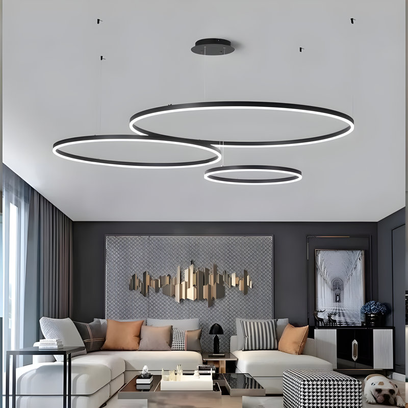 Modern LED Ceiling Light Fixture – 3-Ring Flush Mount Chandelier for Dining Room, Bedroom & Kitchen, Matte Black