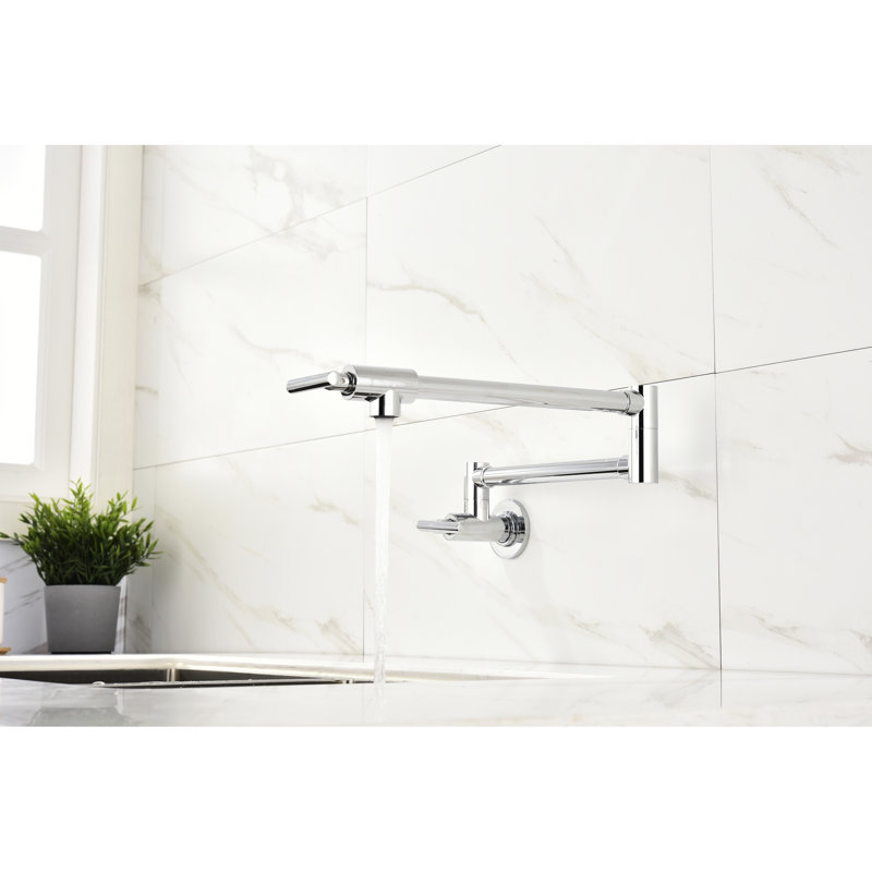 Wall Mounted Pot Filler - Brass Body, Surface, Quiet Water Discharge Faucet Foundation, , Stable Supply, Silver 