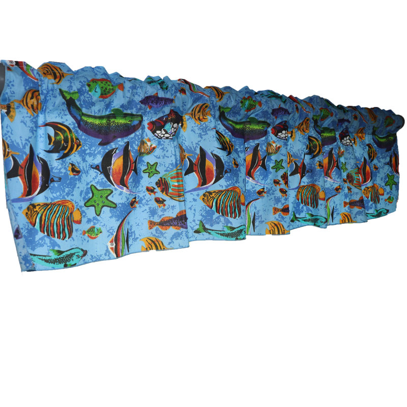 Cantonnière à imprimé poisson, L 58 po x L 24 po, Bleu clair