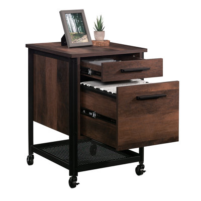 Pedestal File Cabinet With Brown Antique Dark Oak Finish, Two Drawers Full - Extension Function, Lower Drawer For Letter Size Hanging Files, Perfect Home Office Or Under Desk, Smooth Rolling And