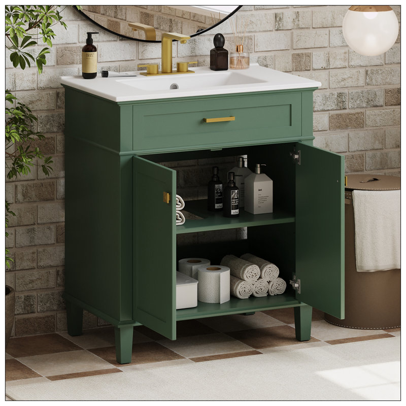 Meuble-lavabo de 30 pouces avec lavabo en céramique, Vert